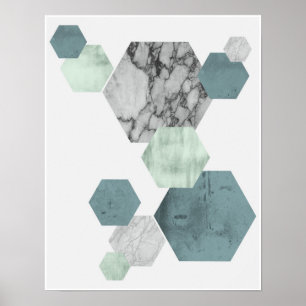 Poster Arte litoral geométrica, escandinava do hexágono
