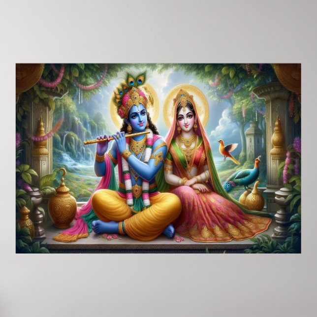Poster Arte Luminosa para Deuses: Krishna Radha, Casal Di (Frente)