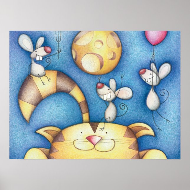 Poster Arte Lunática de Gato e Rato Adorável (Frente)