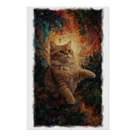 Póster Arte Mágica de Natal com Gatinho Gengibre