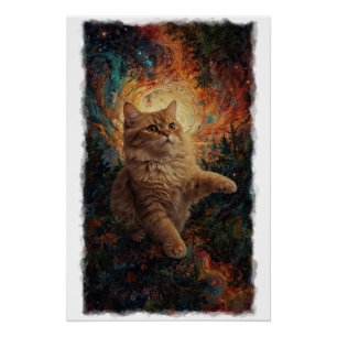 Póster Arte Mágica de Natal com Gatinho Gengibre