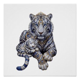Póster Arte Majestosa do Tigre Branco Realeza Joalheria