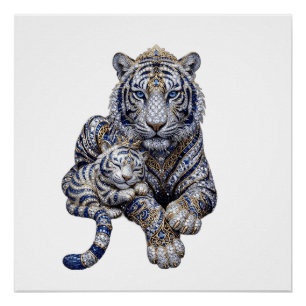 Póster Arte Majestosa do Tigre Branco Realeza Joalheria