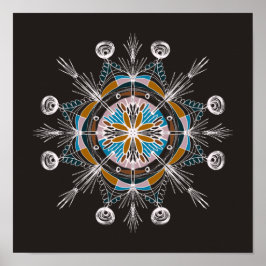 Poster Arte Mandala Desenhada à Mão Colorida Boho