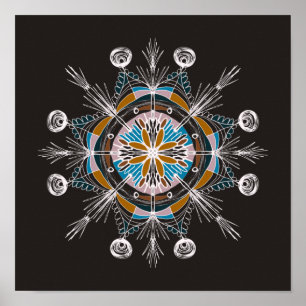 Poster Arte Mandala Desenhada à Mão Colorida Boho