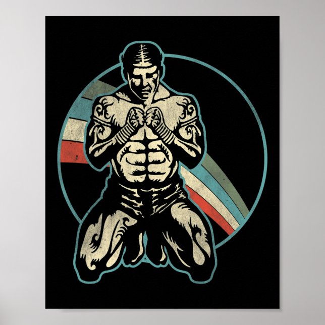 Poster Arte Marcial de Kickboxing Retro e Amantes de Kick (Frente)