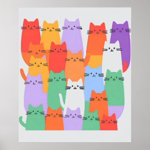 Poster Arte Mínima De Muro Do Rainbow Gats - Bela Cartoon