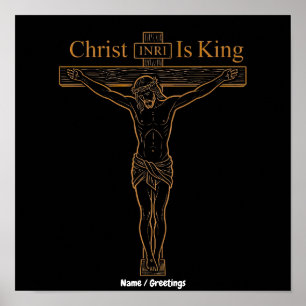 Poster Arte Minimalista da Crucificação Dourada Cristo é 