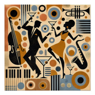 Póster Arte Minimalista da Era do Jazz de Meados do Sécul
