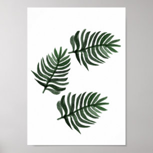 Poster Arte Minimalista de Folhas de Palmeira Tropical em