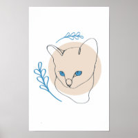 Arte Minimalista de Gato de Olhos Azuis em Linha C