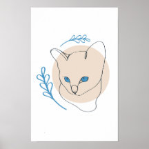 Arte Minimalista de Gato de Olhos Azuis em Linha C