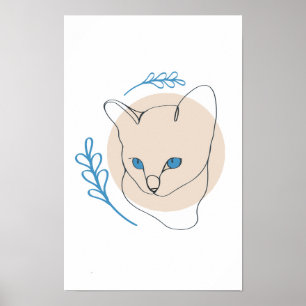Poster Arte Minimalista de Gato de Olhos Azuis em Linha C