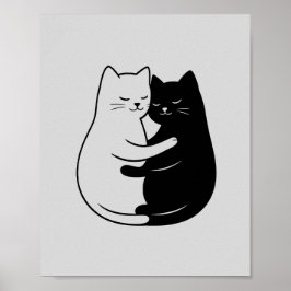 Poster Arte Minimalista de Gato Preto e Branco para Casa