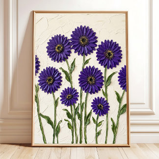 Poster Arte Minimalista de Gérbera Violeta em Tela