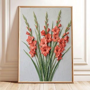 Poster Arte Minimalista de Gladiolus em Parede - Tela de 