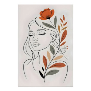 Póster Arte Minimalista de Mulher em Linha Floral para Pa