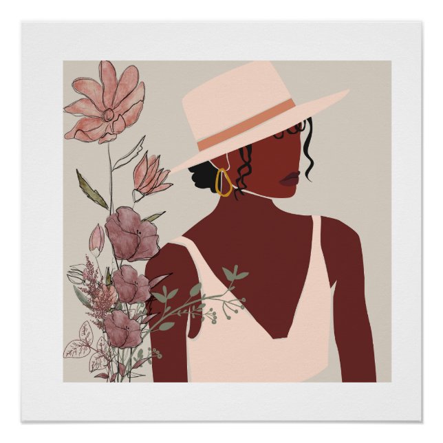 Póster Arte Minimalista de Mulher Negra para Parede (Frente)