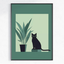Poster Arte Minimalista de Parede Gato Preto Moderno Botâ