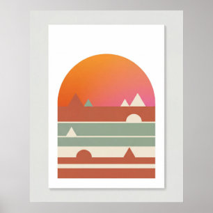 Poster Arte Minimalista do Deserto Geométrico do Pôr do S