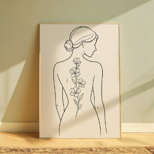Poster Arte Minimalista Feminina de Linha Botânica Femini