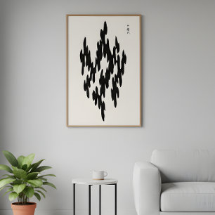 Poster Arte minimalista japonês em xilogravura preto e br