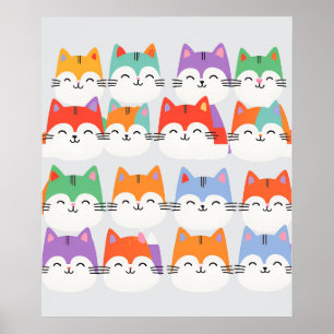 Poster Arte Minimalista para Parede de Gatos Arco-íris -