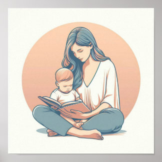 Poster Arte Minimalista Pastel de Mãe com Bebê