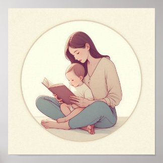 Poster Arte Minimalista Pastel de Mãe com Bebê