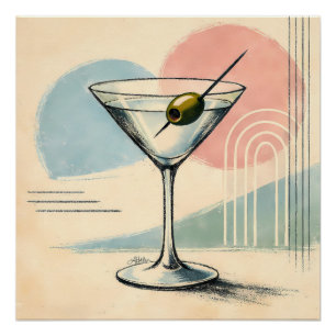 Póster Arte Minimalista Pastel Moderno de Meados do Sécul