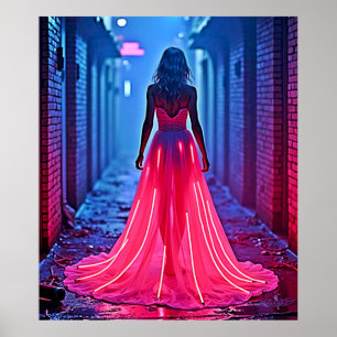 Poster Arte Misteriosa de Rua com Vestido Rosa Ciberpunk