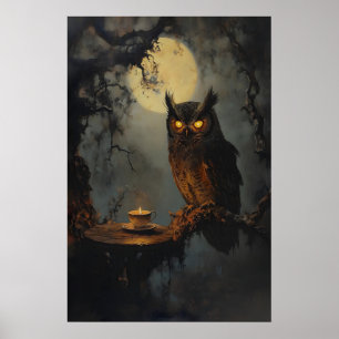 Poster Arte Mística da Coruja da Lua Dark Academia Cottag