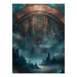 Póster Arte Mística Gótica Steampunk - Pátina de Cobre Az