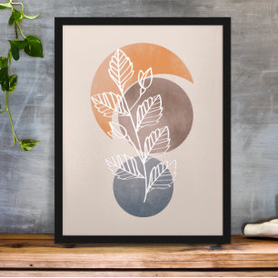Poster Arte Moderna Abstrata Boho de Folhagem de Plantas