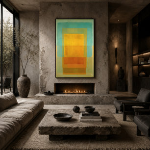 Poster Arte Moderna Abstrata Campo de Cor Dourado Turques