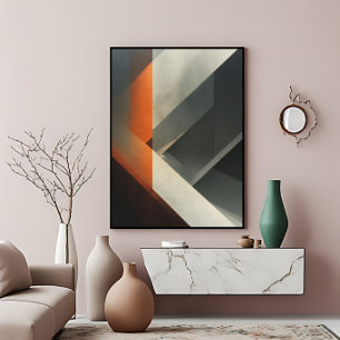 Poster Arte Moderna Abstrata com Acento de Laranja Concre