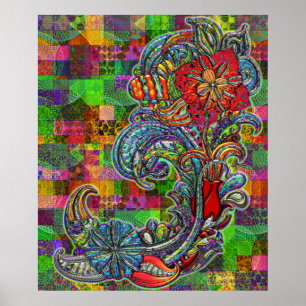 Póster Arte moderna abstrata das ondas florais