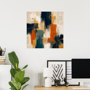 Poster Arte Moderna Abstrata Luxuosa em Ouro e Azul Marin