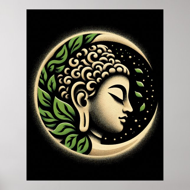 Poster Arte Moderna Abstrata | Perfil Calmo do Buda Retra (Frente)