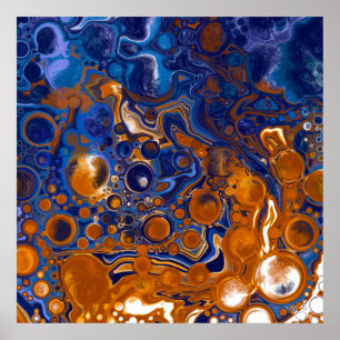 Poster Arte Moderna Abstrato de Azul e Cobre
