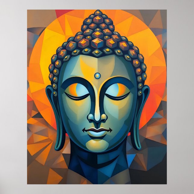 Poster Arte Moderna Colorida Geométrica | Abstrato Buddha (Frente)