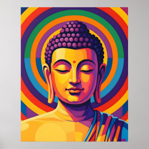 Poster Arte Moderna Colorida Retrato de Buda Meditando