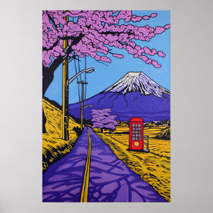 Poster Arte Moderna da Flor de Cerejeira do Monte Fuji