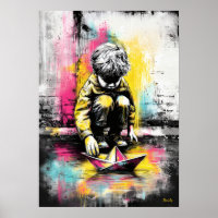 Arte Moderna de Barco de Papel Infantil Urbana Emo