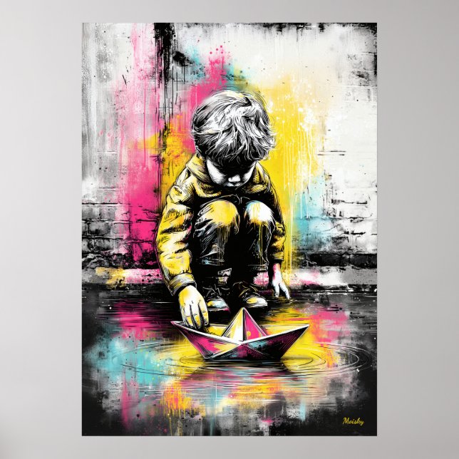 Poster Arte Moderna de Barco de Papel Infantil Urbana Emo (Frente)