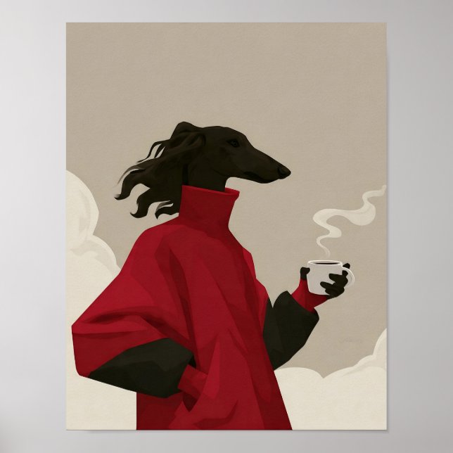 Poster Arte Moderna de Cachorro com Casaco Vermelho (Frente)