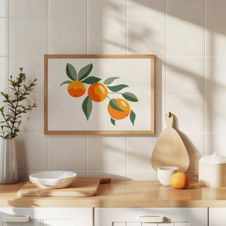 Poster Arte Moderna de Galho de Laranja em Gouache Pintad