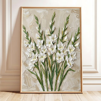 Poster Arte Moderna de Gladiolus Branco em Tela