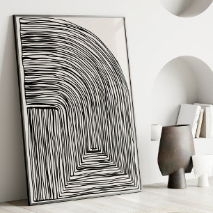 Poster Arte Moderna de Linhas Abstratas Preto e Branco pa