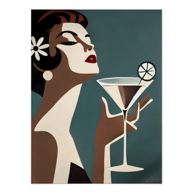 Póster Arte Moderna de Meados do Século A Martini DIva (Frente)